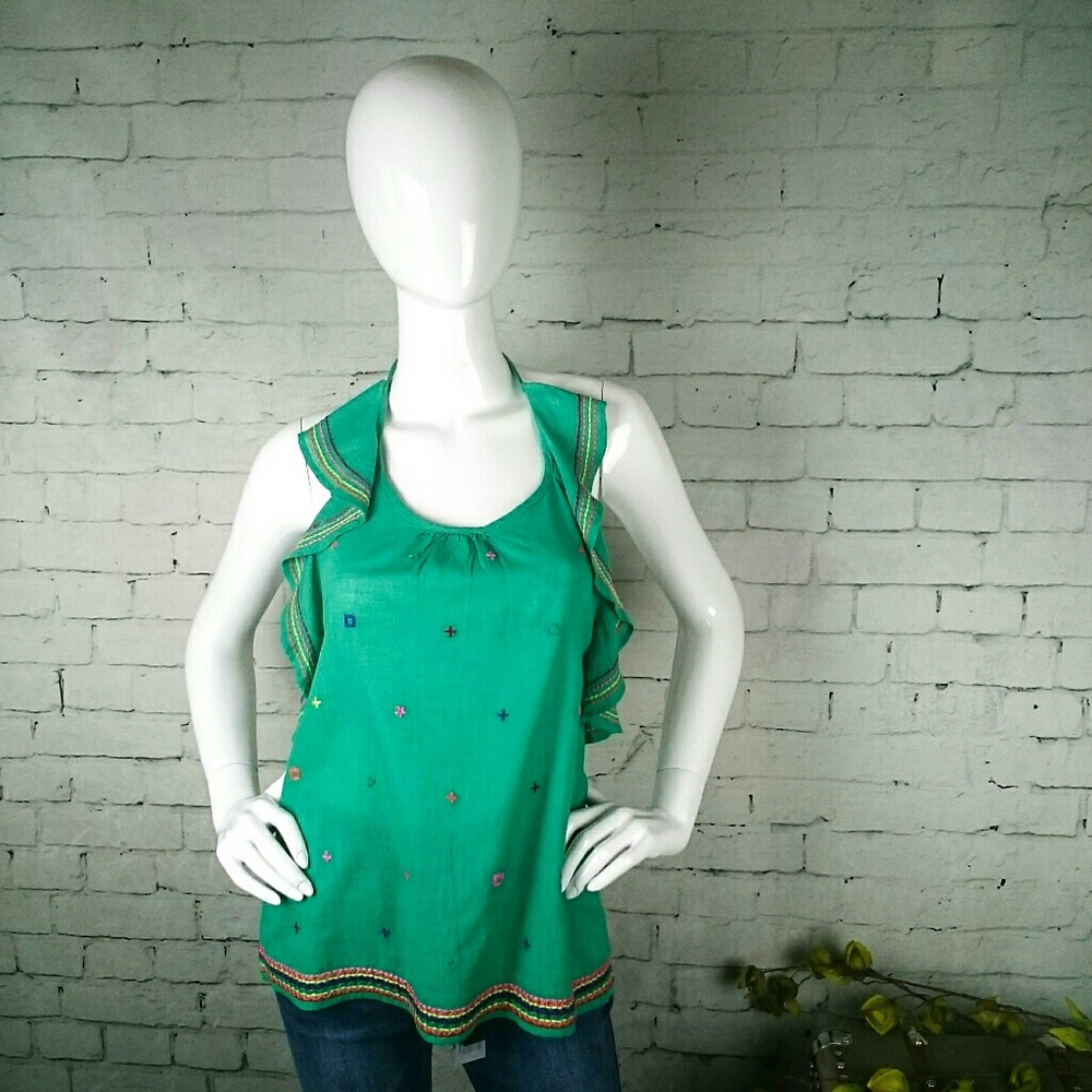 NWOT Rocks & Indigo embroidered halter top